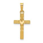 14k Small Hollow Textured with Heart Reversible to All Polished Cross Charm