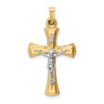 14k Two-tone INRI Hollow Crucifix Pendant