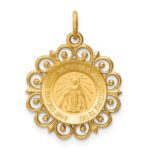 14k Polished and Satin Solid Miraculous Medal with Scallop Frame Round Charm