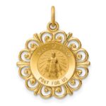 14k Polished and Satin Solid Infant of Prague Medal Scalloped Edge Round Charm