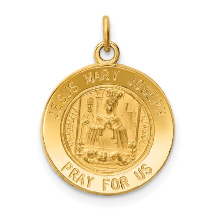 14k Polished and Satin Solid Jesus, Mary, Joseph Medal Round Charm