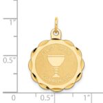 14k Polished and Satin Solid FIRST HOLY COMMUNION Scalloped Edge Round Disc Pendant - Image 3