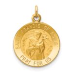 14k Polished and Satin Solid Saint Francis of Assisi Medal Round Charm