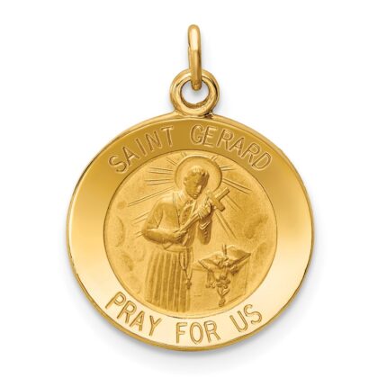14k Polished and Satin Solid Saint Gerard Medal Round Charm