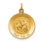 14k Polished and Satin Solid Saint George Medal Round Charm