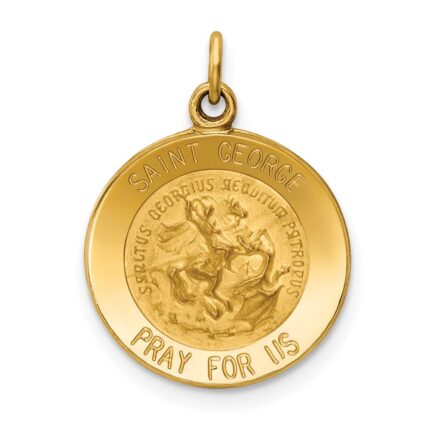 14k Polished and Satin Solid Saint George Medal Round Charm