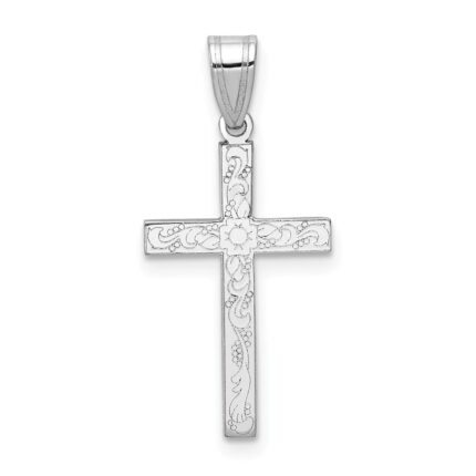 14K White Gold Floral Cross Charm