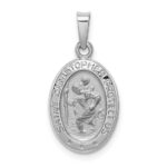 14k White Gold Polished and Satin Solid Saint Christopher Medal Charm