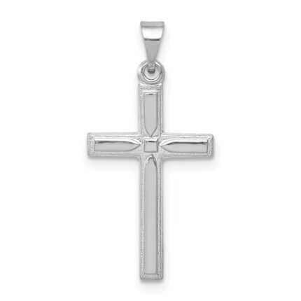 14k White Gold Hollow Cross Pendant