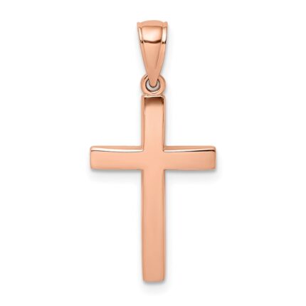 14K Rose Gold Polished Beveled Cross Charm