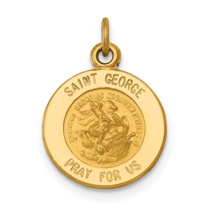14k Polished and Satin Solid Saint George Medal Round Charm