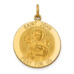 14k Polished and Satin Solid Saint John Medal Round Pendant