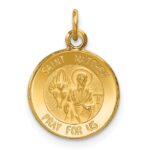 14k Polished and Satin Solid Saint Matthew Medal Round Charm