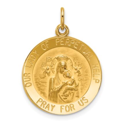 14k Polished and Satin Solid Our Lady of Perpetual Help Medal Round Pendant