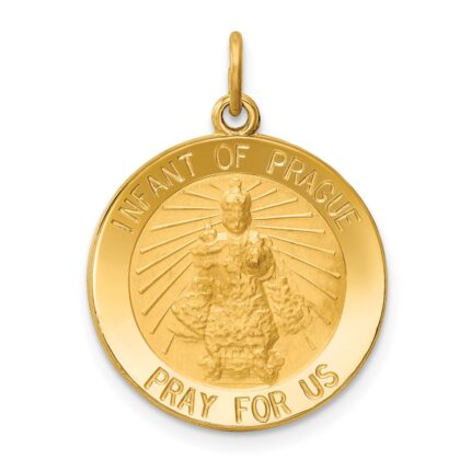 14k Polished and Satin Solid Infant of Prague Medal Round Charm