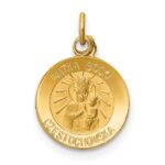 14k Polished and Satin Solid Matka Boska Czestochowska Medal Reversible Round Pendant