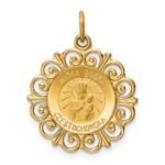 14k Polished and Satin Solid Matka Boska Czestochowska Medal Reversible Scalloped Edge Round Pendant