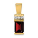 14k 8x6mm Emerald-cut Garnet and AA Diamond Slide Fits up to 2mm Regular/4mm Fancy or Reversible Omega