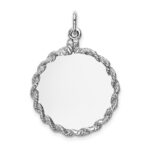 14k White Gold Rope Edge .013 Gauge Engravable Round 27x22mm Disc Charm