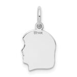14k White Gold Plain Small.018 Depth Facing Right Engravable Girl Charm - Image 3