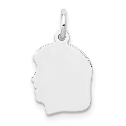 14k White Gold Plain Small.011 Depth Facing Left Engravable Girl Charm