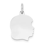 14k White Gold Plain Medium.027 Depth Facing Right Engravable Girl Charm