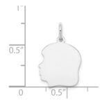 14k White Gold Plain Medium.009 Depth Facing Left Engravable Girl Charm - Image 3