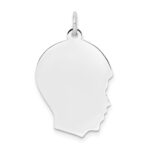 14k White Gold Plain Medium.009 Depth Facing Right Engravable Boy Charm
