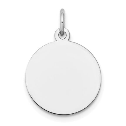 14k White Gold Plain .011 Gauge Round Engravable 15mm Disc Charm