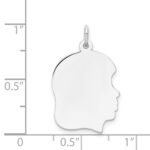 14k White Gold Plain Medium.011 Depth Facing Right Engravable Girl Charm - Image 4