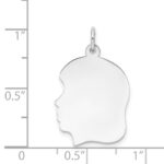 14k White Gold Plain Medium.009 Depth Facing Left Engravable Girl Charm - Image 3