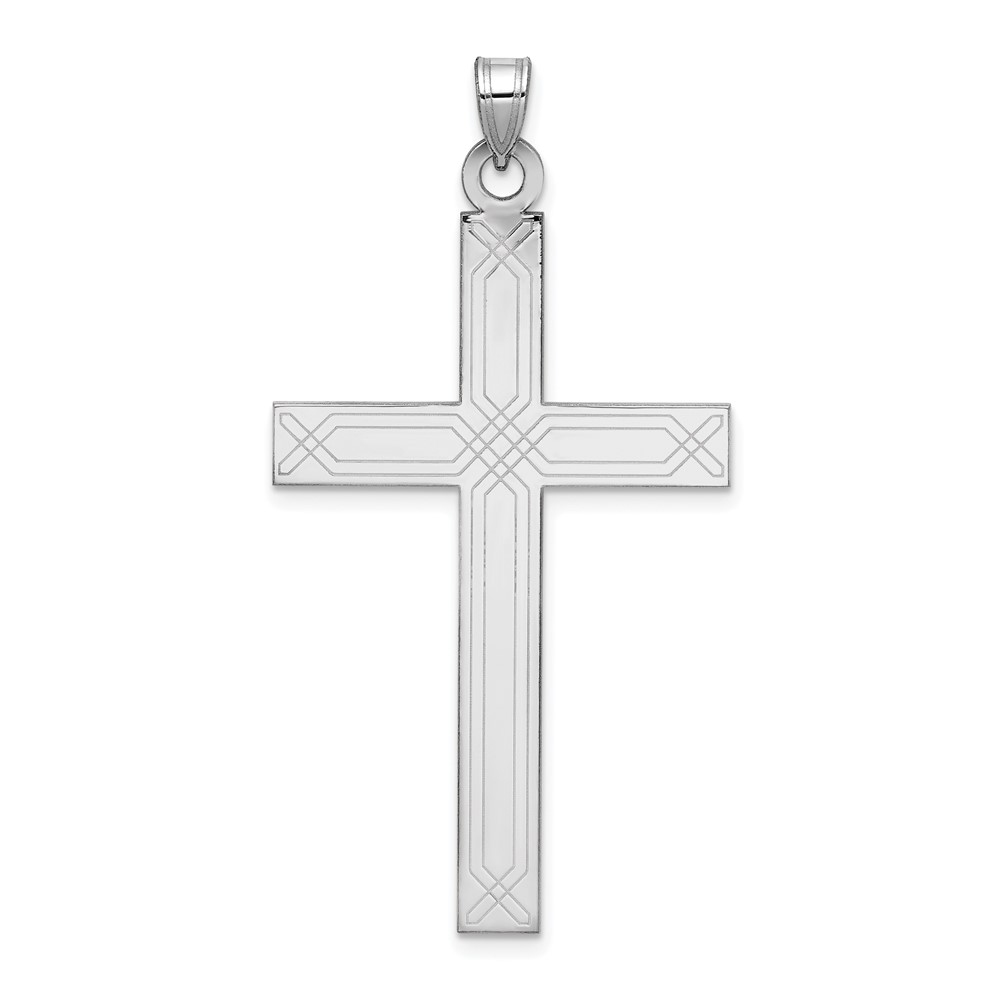 XWR31.jpg 14k White Gold Solid Laser Etched Cross Pendant - Image 1