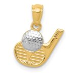 14k and White Rhodium Golf Ball and Club Pendant