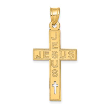 14K Laser Cut JESUS Cross Charm