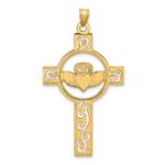 14k Laser-Cut Claddagh Cross Charm