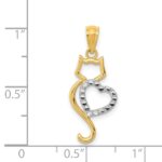 14k and White Rhodium Polished Cat with Heart Pendant - Image 3
