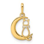 14k Childrens CZ Cat and Moon Pendant