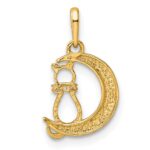 14k Childrens CZ Cat and Moon Pendant - Image 4