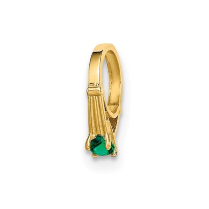 14K 3-D May Ring with Dark Green Glass Stone Charm