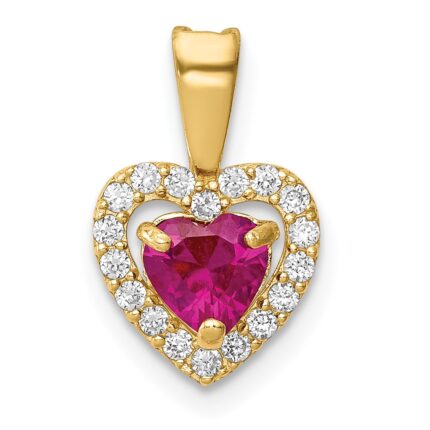 14K Polished Red and Clear CZ Halo Heart Pendant