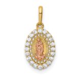 14K Two-tone Our Lady of Guadalupe CZ Oval Pendant