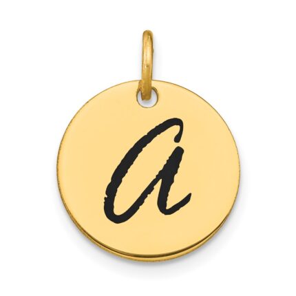14k Polished Black Enamel Letter A Initial Disk Charm