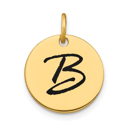 14k Polished Black Enamel Letter B Initial Disk Charm