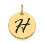 14k Polished Black Enamel Letter H Initial Disk Charm
