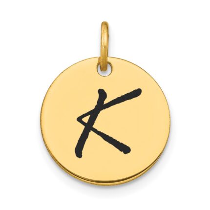 14k Polished Black Enamel Letter K Initial Disk Charm