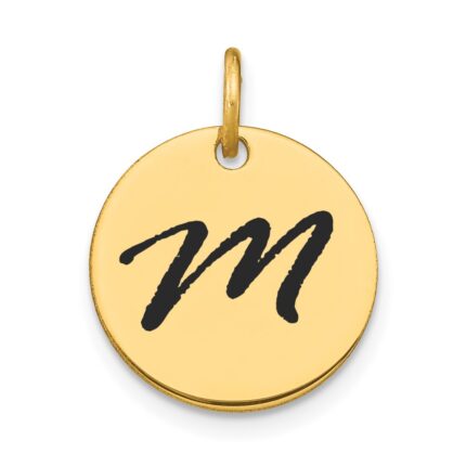 14k Polished Black Enamel Letter M Initial Disk Charm