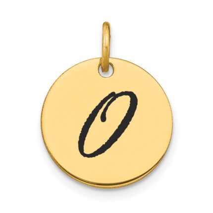 14k Polished Black Enamel Letter O Initial Disk Charm