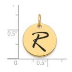 14k Polished Black Enamel Letter R Initial Disk Charm - Image 2