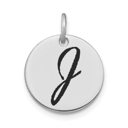 14kw Polished Black Enamel Letter J Initial Disk Charm