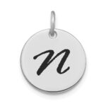 14kw Polished Black Enamel Letter N Initial Disk Charm